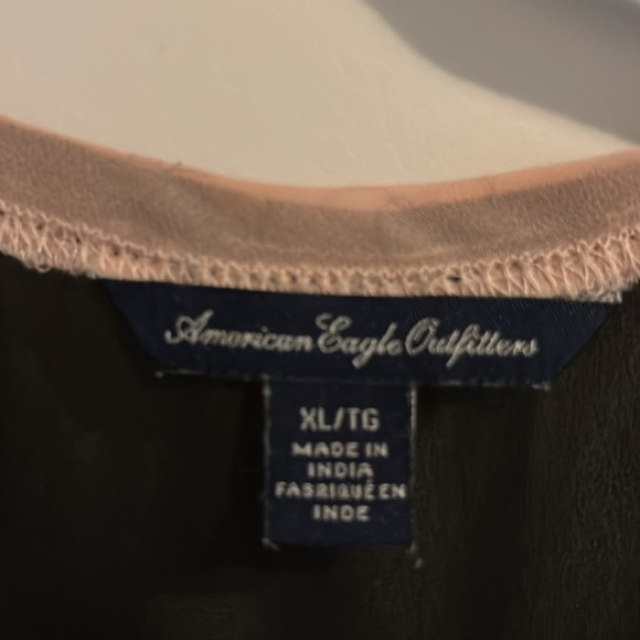 American Eagle black/pink floral sheer blouse XL - Picture 3 of 5